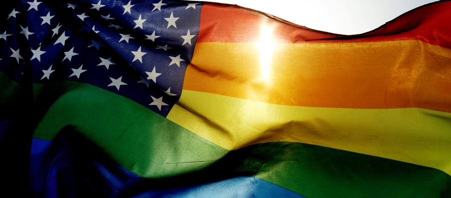 rainbow US flag waving