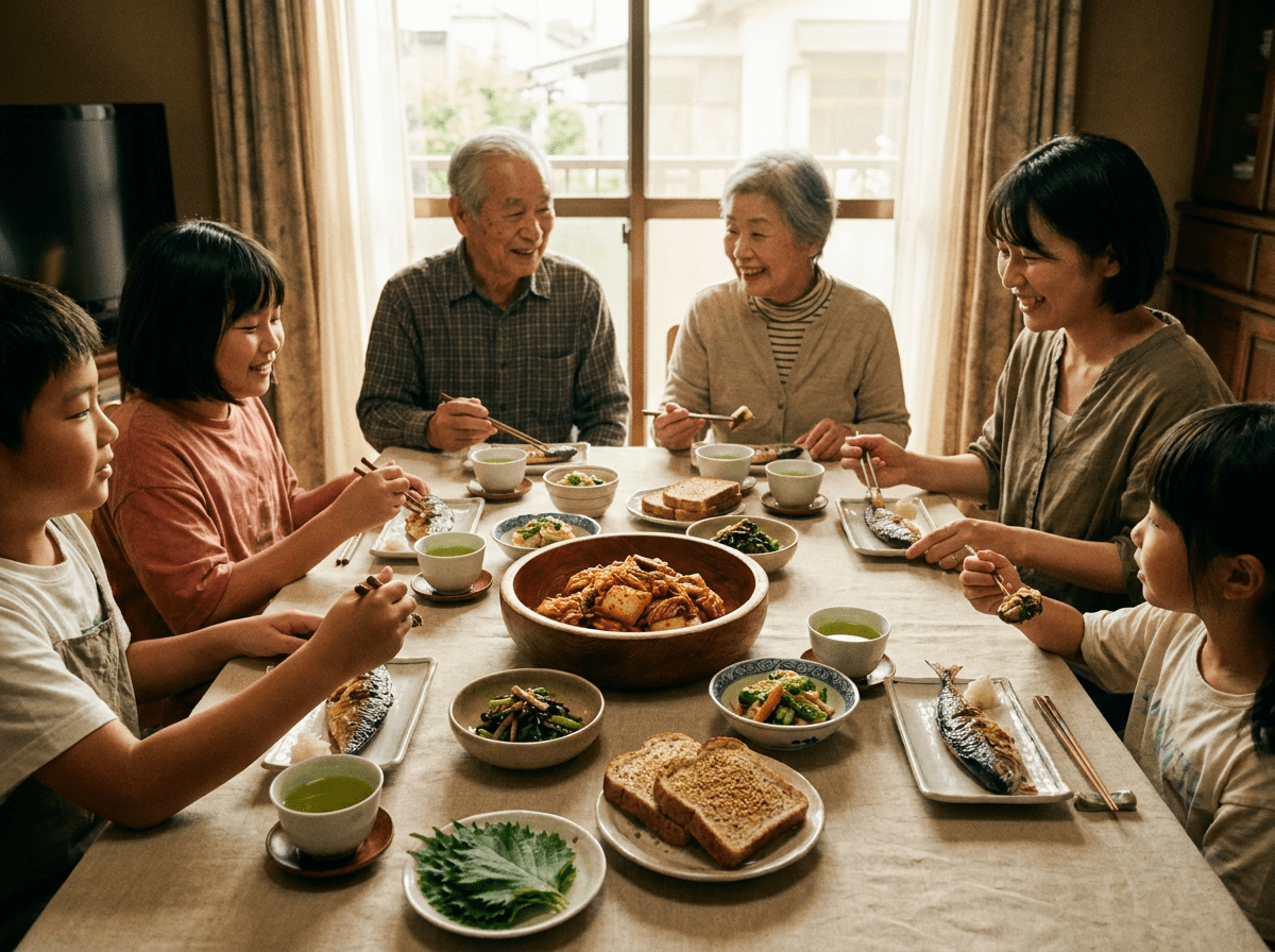 Elderly Japanese couple sharing a kimchi longevity meal — TCMChef Raphael
